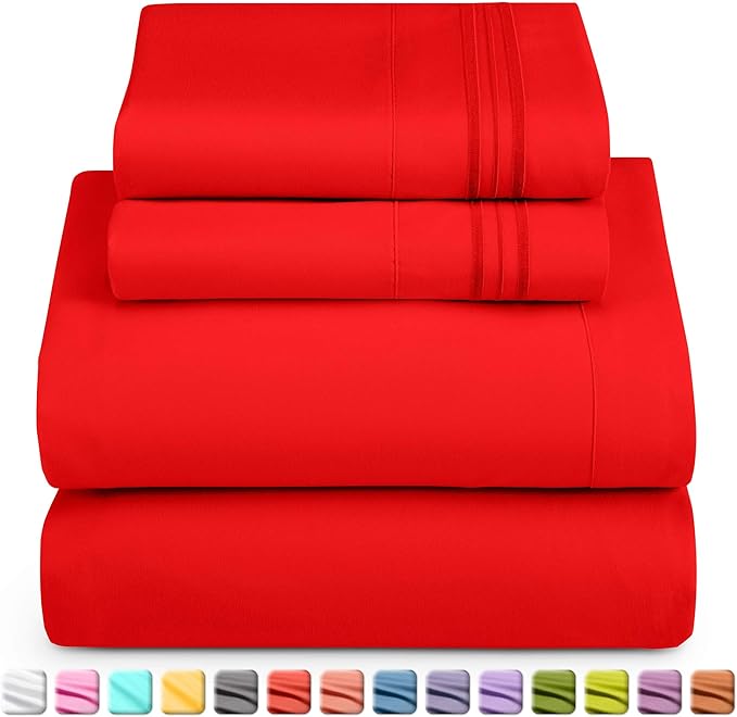 Nestl Twin XL Sheet Set - College Dorm Size - Luxury 1800 Ultra-Soft Microfiber Twin Extra Long Bed Sheets - Deep Pockets - Easy Fit - Extra Soft - 3 Piece Set (Twin XL, Red)