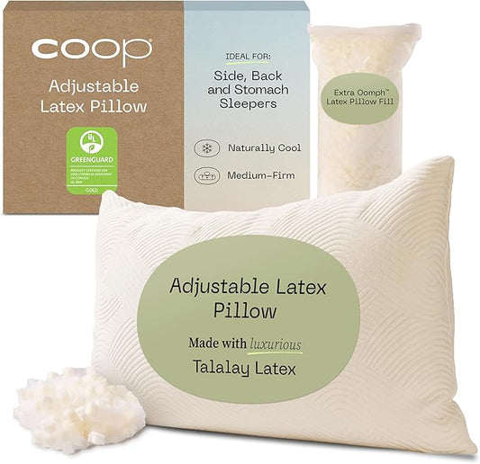 Coop Home Goods Adjustable Latex Pillow King, with Talalay Latex & Microfiber Fill, Best Pillows for Sleeping, Naturally Cooling, Eco-Friendly, Medium Firm Pillow for Back, Stomach or Side Sleepers