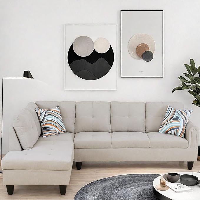 L Shaped Couch, Modular Sectional Sofa with Chaise, Modern Modular Sofas Furniture Sofa Couches for Living Room/Apartment/Office/Bedroom, Light Grey