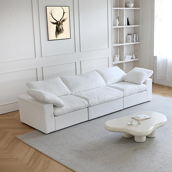 JACH Modular Sectional Sofas for Living Room, Deep 3-Seats Convertible Couch, Cushion Covers Removable, Modern Cloud Sectional Couches for Apartment (White), 120WE-3