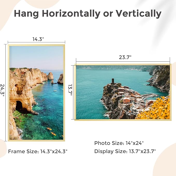14x24 Metal Picture Frame - Gold Aluminum Picture Frames with Real Glass, Wall Mounting Horizontally or Vertically, Diploma, Certificates and Decor for Wall Gallery 24x14 Frame, Gold