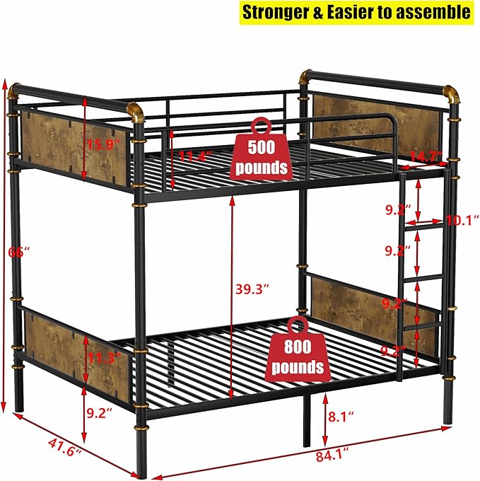 ULUCAN Reinforced Version & Stronger Convertible Steel Twin XL Over Twin XL Size Bunk Bed Frame, Heavy Duty Thickened Safer More Stable Metal Bunkbeds