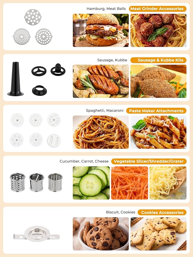 Stand Mixer 8-IN-1 8.5 Qt 2000W Multifunctional Fermentation Electric Kitchen Mixer 6 Speed Tilt-Head with Stainless Steel Bowl, 1.5L Glass Jar Meat Grinder Dough Hook Whisk Pasta Attachment