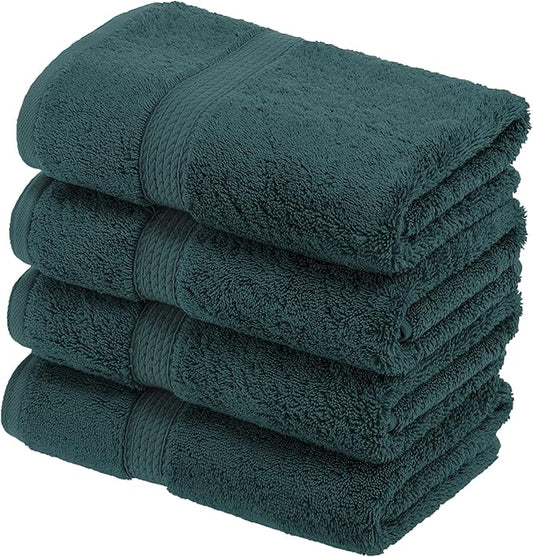 Superior Egyptian Cotton Pile Hand Towel Set of 4, Ultra Soft Luxury Towels, Thick Plush Essentials, Absorbent Heavyweight, Guest Bath, Hotel, Spa, Home Bathroom, Shower Basics, Teal