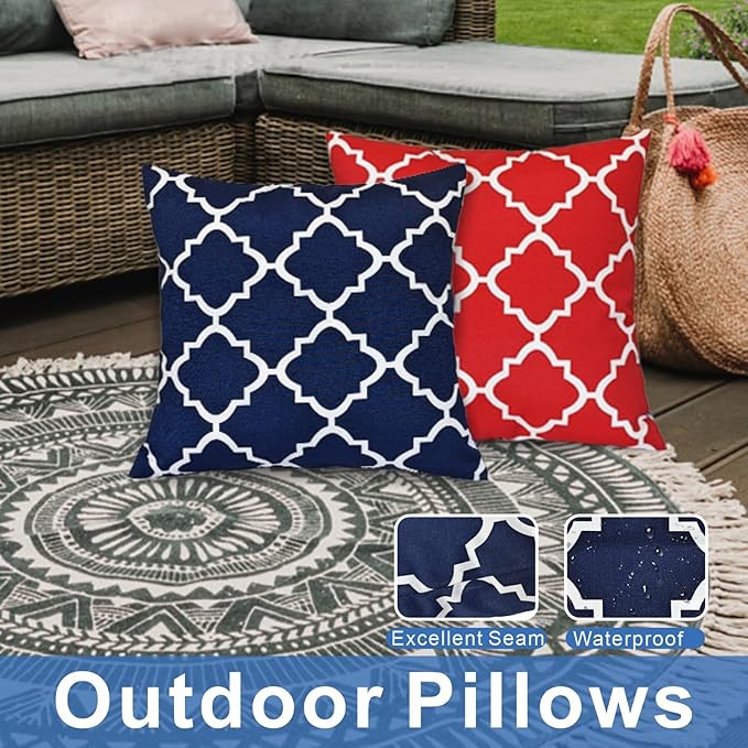 JMGBird 18×18 Inch Outdoor Lumbar Pillows Pack of 2 Colors Waterproof Throw Pillows with Insert Rectangular Decorative Garden Cushion for Home Furniture Patio Coach Sofa