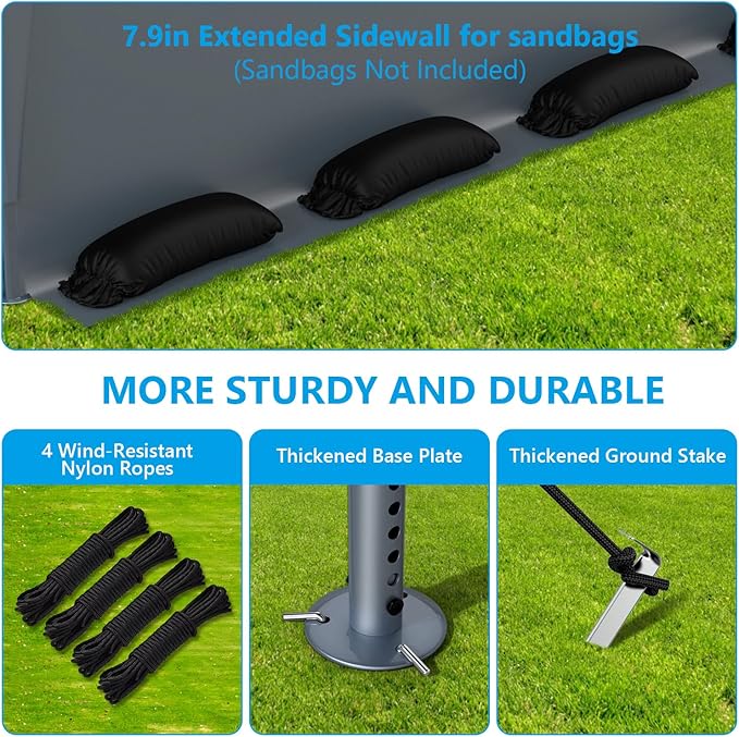 10x20FT Heavy Duty Portable Carport - All-Weather Enclosed Shelter for Cars, Trucks, SUVs & Boats, Waterproof & UV-Resistant Canopy with Removable Sidewalls, Doors, Ground Stakes (Gray)