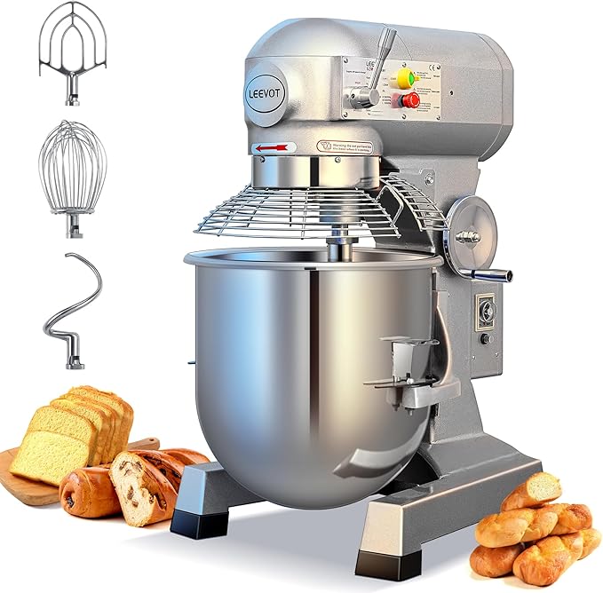 30Qt Commercial Food Mixer with Timing Function,1250W Commercial mixer 3-Speed Adjustable Heavy Duty, Electric Stand Food Mixer with Stainless Steel Bowl for Bakery Pizzeria. (Standard)