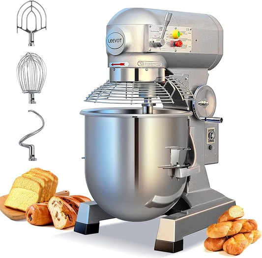 30Qt Commercial Food Mixer with Timing Function,1250W Commercial mixer 3-Speed Adjustable Heavy Duty, Electric Stand Food Mixer with Stainless Steel Bowl for Bakery Pizzeria. (Standard)