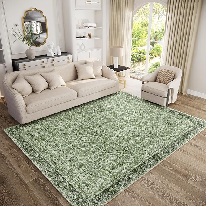 8x10 Washable Area Rugs Ultral Soft Non-Slip Stain Resistant Vintage Boho Large Carpet for High-Traffic Living Room & Dining Room