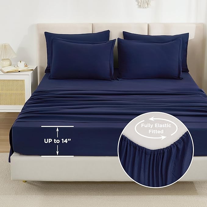 Litanika King Size Comforter Set Navy Blue - 7 Pieces Bed in a Bag King Bedding Comforter Sets, Solid Lightweight Bed Set with Comforter, Sheets, Pillowcases & Shams