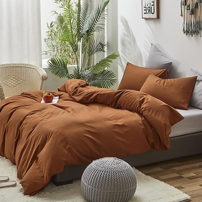 Cottonight Pumpkin Comforter Set King Rust Terracotta Bedding Set Burnt Orange Solid Pumpkin Brown Blanket Quilts Soft Breathable Rust Caramel Comforter Set for King Bed