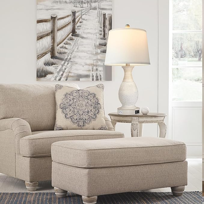 PARTPHONER Set of 2 Table Lamps with USB C+A Fast Charging Ports, 26" Tall Farmhouse Living Room Lamp with 3-Way Dimmable Nightstand Lamp White Fabric Shade for Living Room Bedroom Home Office