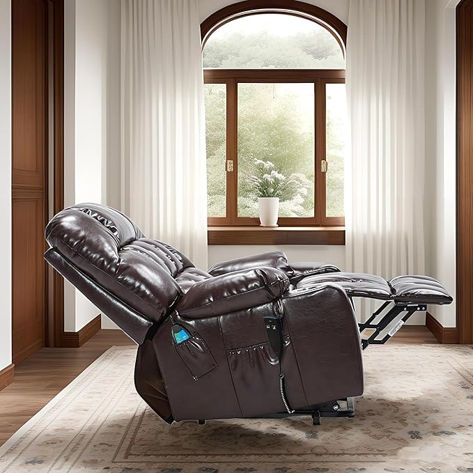 Heavy Duty Recliner Chairs with Cup Holders for Adults Big and Tall, Oversized Power Recliner Lift Chair for Elderly, Heat and Massage, Stand Up, Lay Flat 160 Degree Sleeping