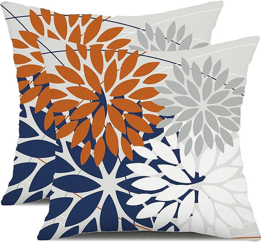 DFXSZ Outdoor Throw Pillow Covers 16x16 Inch Set of 2 Waterproof Spring Summer Geometric Elegant Orange Blue Outdoor Pillow Covers for Patio Funiture Garden Couch 158V16