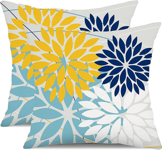 DFXSZ Outdoor Throw Pillow Covers 20x20 Inch Set of 2 Waterproof Spring Summer Geometric Elegant Yellow Blue Outdoor Pillow Covers for Patio Funiture Garden Couch 158W20