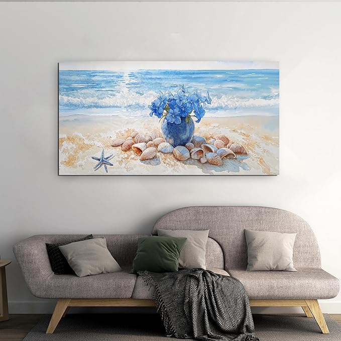 Canvas Wall Art Decor Modern Landscape Art Wall For Living Room Blue Coastal Wall Art Floral Wall Decor Modern Canvas Wall Art Artwork for Walls Art Work For Home Kitchen Office Decor 20" X 40"