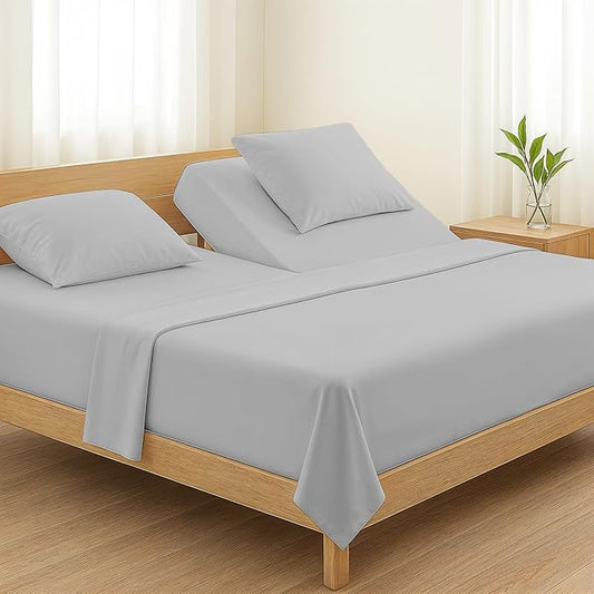 TEXAS LINEN CO. Egyptian Cotton Split King Sheet Set, 800 Thread Count 5 PC Silver Egyptian Cotton Sheets for Adjustable Bed, Extra Long Staple Cooling Sheets, Luxury Hotel Sheets, 16" Deep Pocket