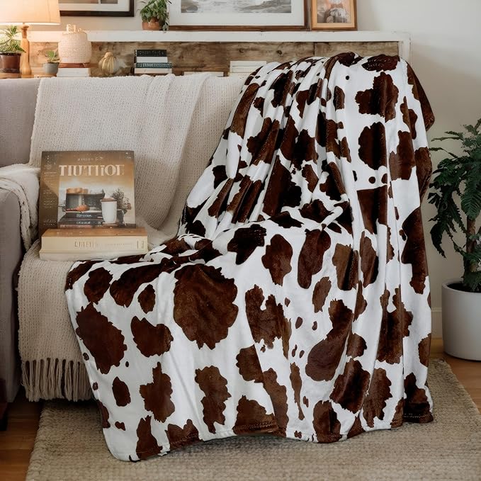 Cow Print Fluffy Cozy Blanket for Bed-Black and White,Super Soft Throw Blanket for Couch-Cow Print Birthday Gift for Women Large Size 60×80 inches