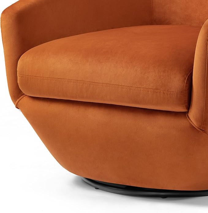 Swivel Barrel Accent Chair, Modern Round Velvet Fabric Arm Chair for Living Room, Bedroom, Comfy Club Reading Chairs for Adults(Velvet, Orange, Set of 1)