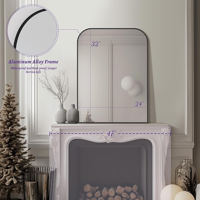 Bathroom Mirror, Wall Mirrors, Black Metal Framed Wall-Mounted Mirrors, Bathroom Vanity Mirror for Over Sink, Living Room, Bedroom, Entryway, 24x32 Inch, Black