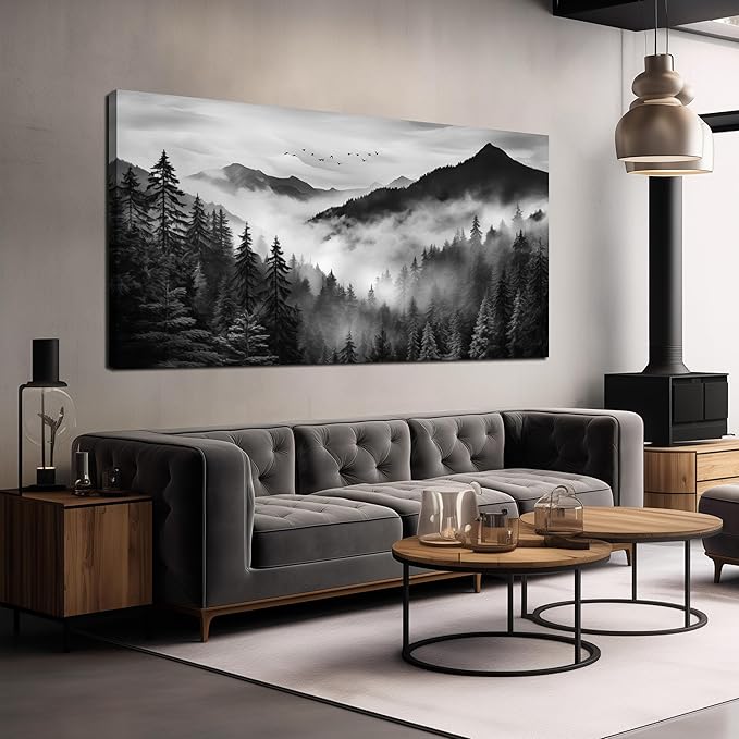 Canvas Wall Art for Living Room Bedroom Decor Wall Painting Large Artwork Modern Decorative Painting Black and White Landscape Picture Theme with Frame Ready to Hang Canvas Decor Size 30x60