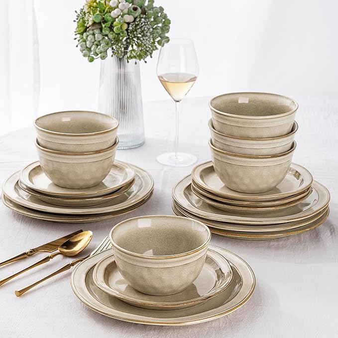 AmorArc Ceramic Dinnerware Sets,Stoneware Handmade Reactive Glaze Plates and Bowls Sets,Chip and Crack Resistant | Dishwasher & Microwave Safe,Dishes Set Service for 6 (18 pc)