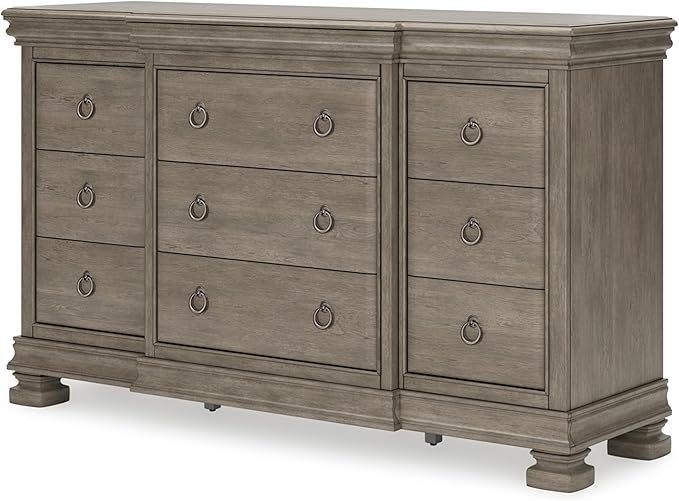 Signature Design by Ashley Lexorne Traditional 7 Drawer Dresser with 1 Jewelry Tray and Felt-lined Top Drawer for Bedroom, Gray