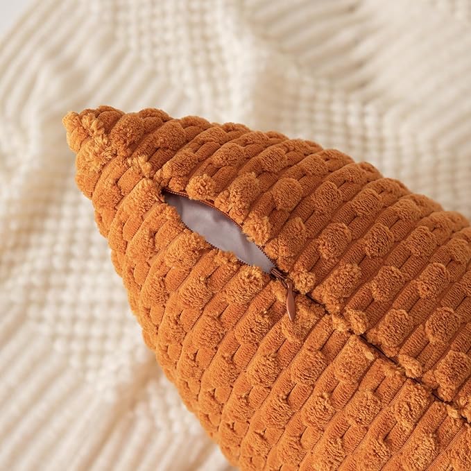 Kevin Textile Fall Throw Pillow Covers Soft Corduroy Decorative Set of 2 Boho Striped Pillow Covers Pillowcases Farmhouse Home Decor for Couch Bed Sofa Living Room 20x20 Inch Orange Yellow