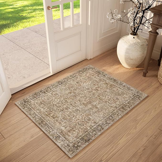 Washable 2'x3' Non Slip Rug Vintage Soft Low Pile Lightweight Boho Area Rugs for High-Traffic Areas (Entryway, Kitchen, Hallway), Farmhouse Decor