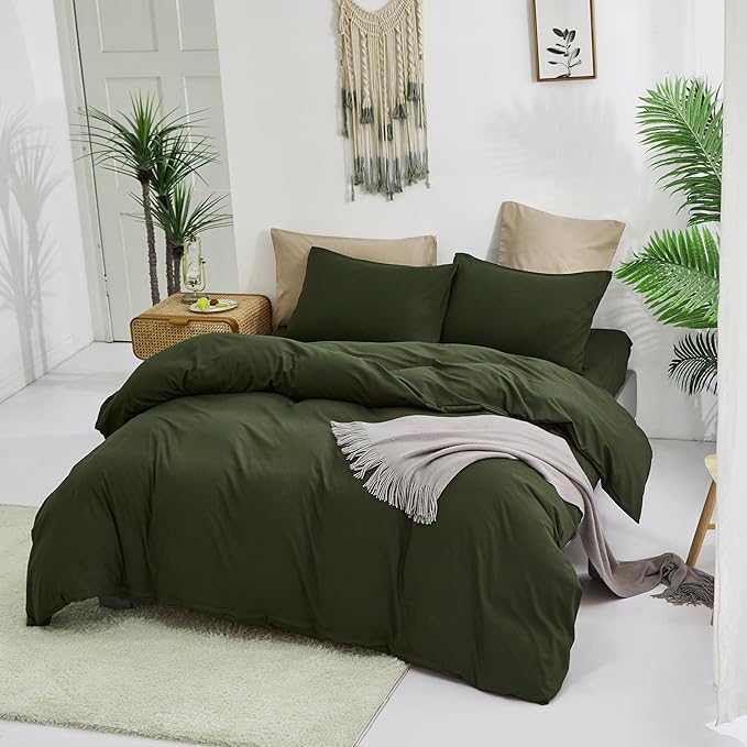 CLOTHKNOW Dark Green Twin/Twin XL Comforter Set 3Pcs Green Bedding Comforter Sets Kids Boys Girls Comforter Soft Military Comforter with 2 x Pillow Cases