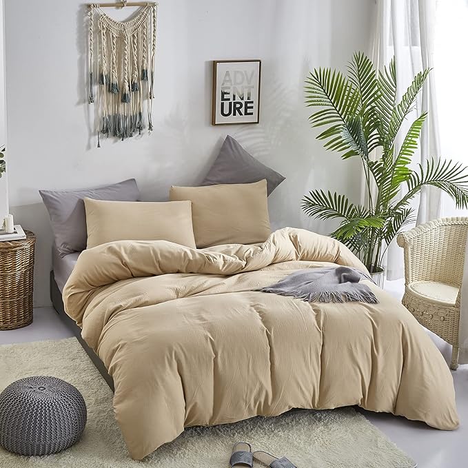 Cottonight Champagne Comforter Set Queen Beige Khaki Bedding Set Full Solid Taupe Blanket Quilts Soft Breathable Beige Sand Color Deep Champagne Modern Comforter Set for Women Men