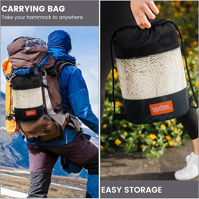 LazyDaze Hammocks Handwoven Outdoor Double Rope Mayan Hammock Bed, Tree Hammocks with Stand for Outside Patio Indoor Bedroom, hamacas para adultos, Beige