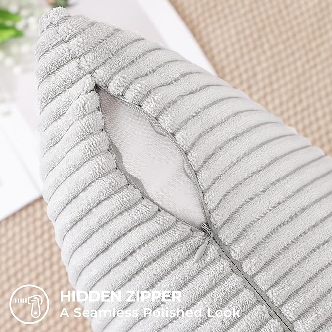 Mecatny Corduroy Decorative Throw Pillow Covers 20x20 Set of 2 for Sofa Living Room, Soft Neutral Boho Couch Pillow Covers for Home Decor, Grey