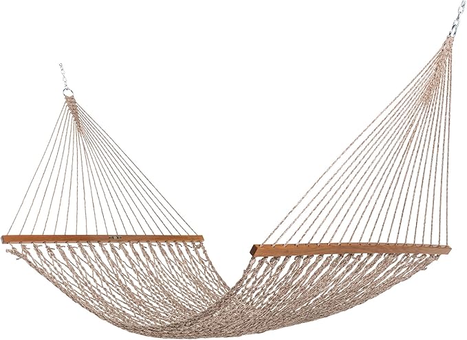Original Pawleys Island Single Antique Brown Oatmeal Heirloom Tweed DURACORD Rope Hammock with Extension Chains & Tree Hooks, Handcrafted in The USA, 450 LB Weight Capacity, 12 ft. x 50 in.