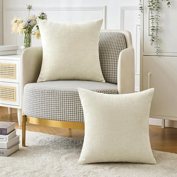 MIULEE Pack of 2 Cream Throw Pillow Covers 20x20 Inch Soft Chenille Pillow Covers for Sofa Living Room Couch Solid Dyed Cases