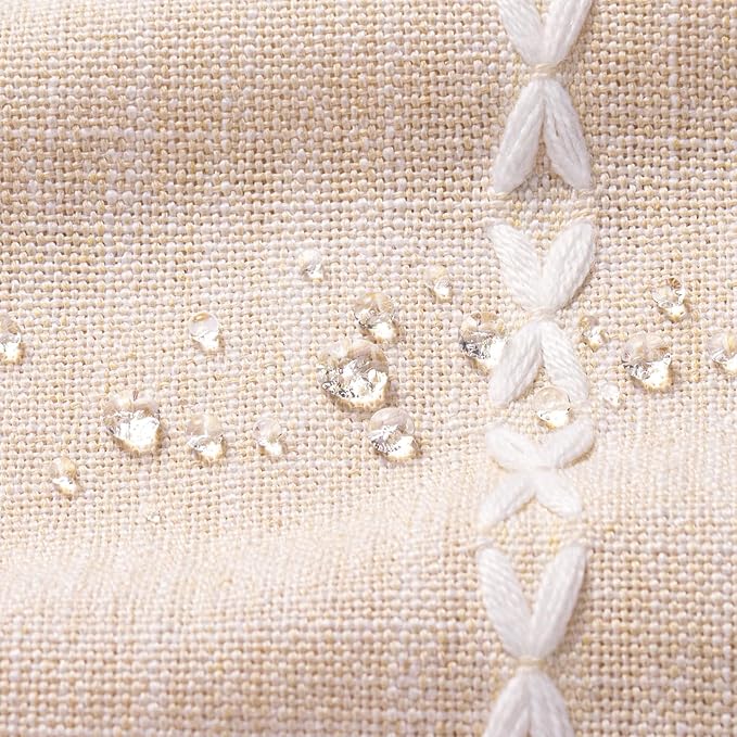 MitoVilla Boho Extra Long Shower Curtain 72 x 84, Beige 84 inch XL Polyester Linen Fabric Shower Curtain Set with Tassel for Vintage Country Farmhouse Bathroom Decor, Thick & Wrinkle Resistant, Cream