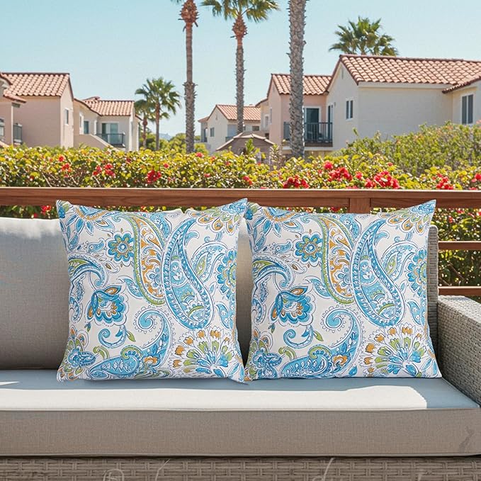 Outdoor Throw Pillows Waterproof 16×16 Inch with Insert, Decorative Toss Pillows Set of 2, Rain-Proof, Fade Resistant for Patio Furniture, Sofa, Couch, Garden