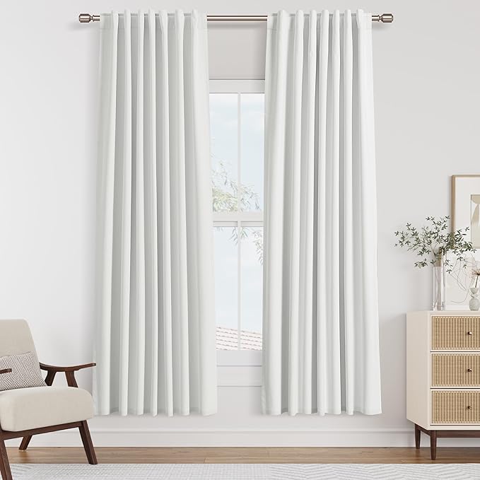 Guken Off White Blackout Curtains 72 Inch Length 2 Panels Set for Living Room Bedroom Back Tab Thermal Insulated 100% Black Out Linen Drapes Room Darkening Window Curtains 72 Inches Long