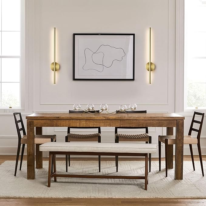 Battery Operated Modern Wall Sconces, Dimmable Wireless Wall Light Set of Two with Remote Control, 3 Color Temperatures, Rechargeable LED Wall Sconce for Bedroom, Living Room, Hallway, 27.6 Inch Brass