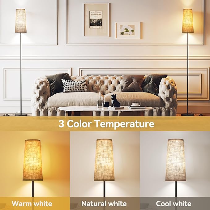 SUNMORY Floor Lamps for Living Room/Bedroom/Office, Standing Lamp with LED Bulb, 3 Color Temperature Tall Lamp, Suitable for Modern/Boho/Farmhouse and Other Home Decor Styles, Black Corner Floor Lamp