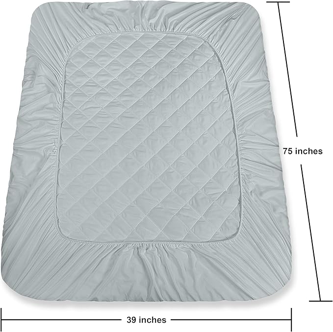 Utopia Bedding Quilted Fitted Mattress Pad, Twin Size, Elastic Fitted Mattress Topper Protector and Cover Stretches up to 16 Inches Deep, Machine Washable (Light Grey)