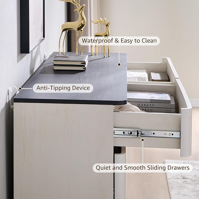 8 Drawer Dresser for Bedroom, 52 Inch Wide Modern Chest of Drawers, Push-to-Open Wood Storgae Organizer with Large Drawers for Bedroom, Living Room, Hallway, Off White