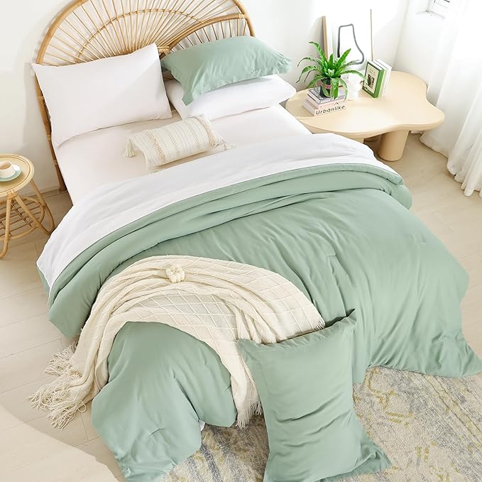 weigelia King Size Comforter Set Boho Sage Green Comforter Set Bed in a Bag Bedding Set 7 Pieces King Comforter Set with Sheets - Reversible Soft Microfiber Comforter for All Season