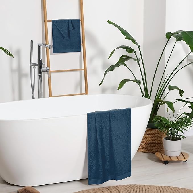 Ultra Soft 3 Pack Cotton Towel Set, Contains a Bath Towels 28x55 inch, a Hand Towels 16x24 inch & a Wash Coths 12x12 inch, Ideal Everyday use, Compact & Lightweight - Mineral Blue