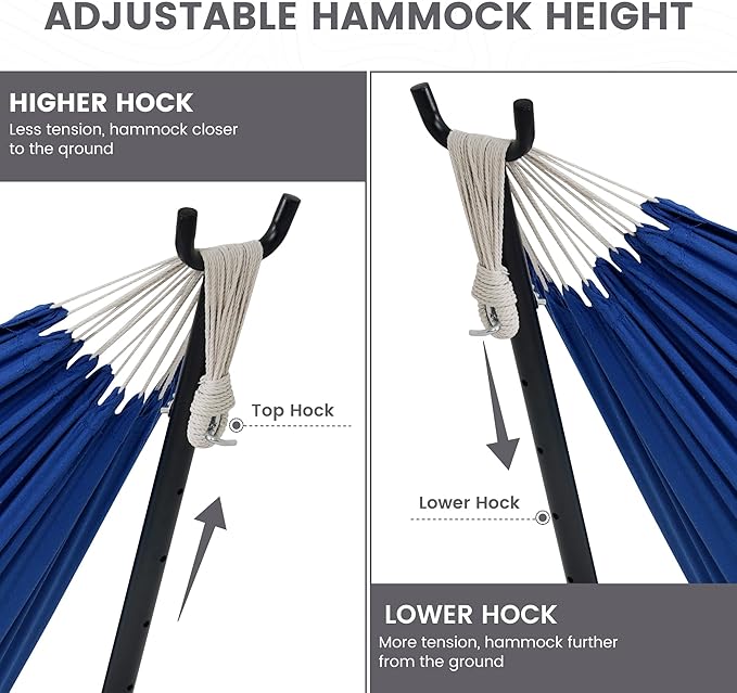 Lazy Daze Hammocks Double Hammock with 9ft Space-Saving Steel Stand Includes Portable Carrying Case, 450 Pounds Capacity (Dark Blue)