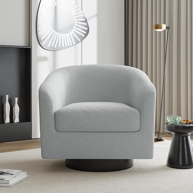 UIXE Swivel Accent Chairs Set of 2, Chenille Barrel Chair Upholstered Armchair for Living Room, Modern Round Arm Chair Small Single Sofa Bedroom Reading Seat - Light Gray