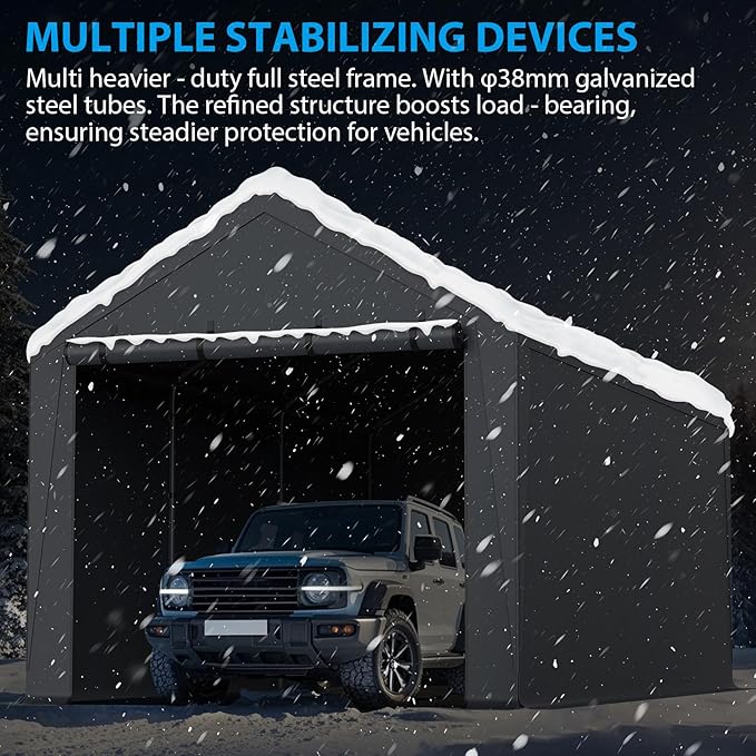 10x20FT Heavy Duty Portable Carport - All-Weather Enclosed Shelter for Cars, Trucks, SUVs & Boats, Waterproof & UV-Resistant Canopy with Removable Sidewalls, Doors, Ground Stakes (Gray)