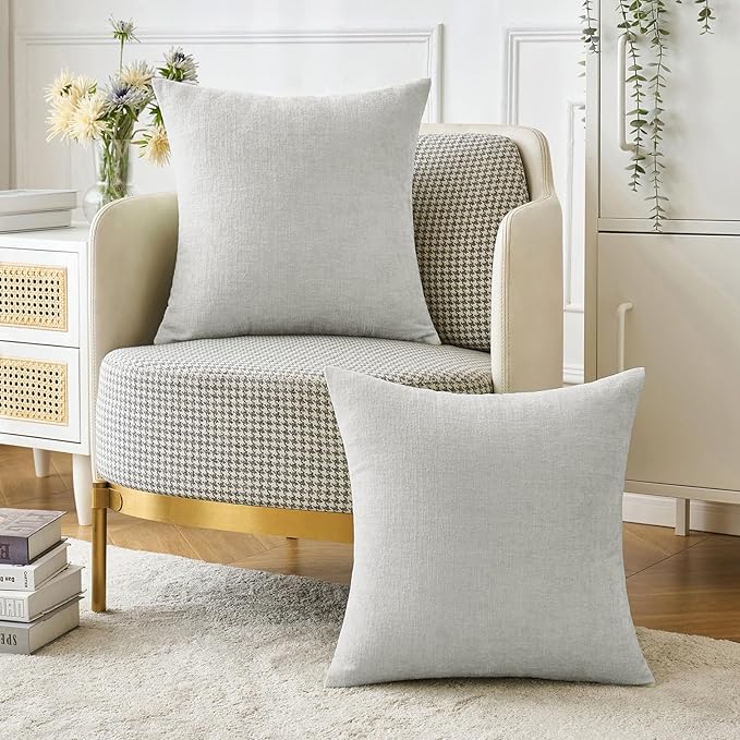 MIULEE Pack of 2 Light Gray Throw Pillow Covers 18x18 Inch Soft Chenille Pillow Covers for Sofa Living Room Couch Solid Dyed Cases