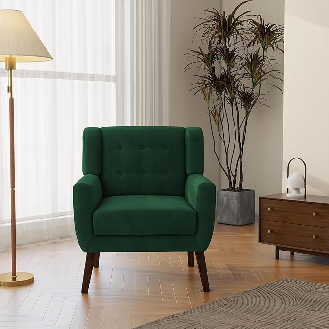 Accent Chair, Modern Velvet Arm Chair for Living Room, Bedroom, Comfy High-Resilient Sponge Reading Chair for Small Spaces （Velvet Retro Green, Set of 1