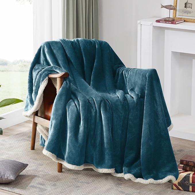 BEAUTEX Sherpa Fleece Throw Blankets, Soft Fluffy Flannel Plush Blanket and Throw, Fuzzy Cozy Cuddle Blankets for Couch Bed Sofa Adults (50" x 60", Dusty Blue)